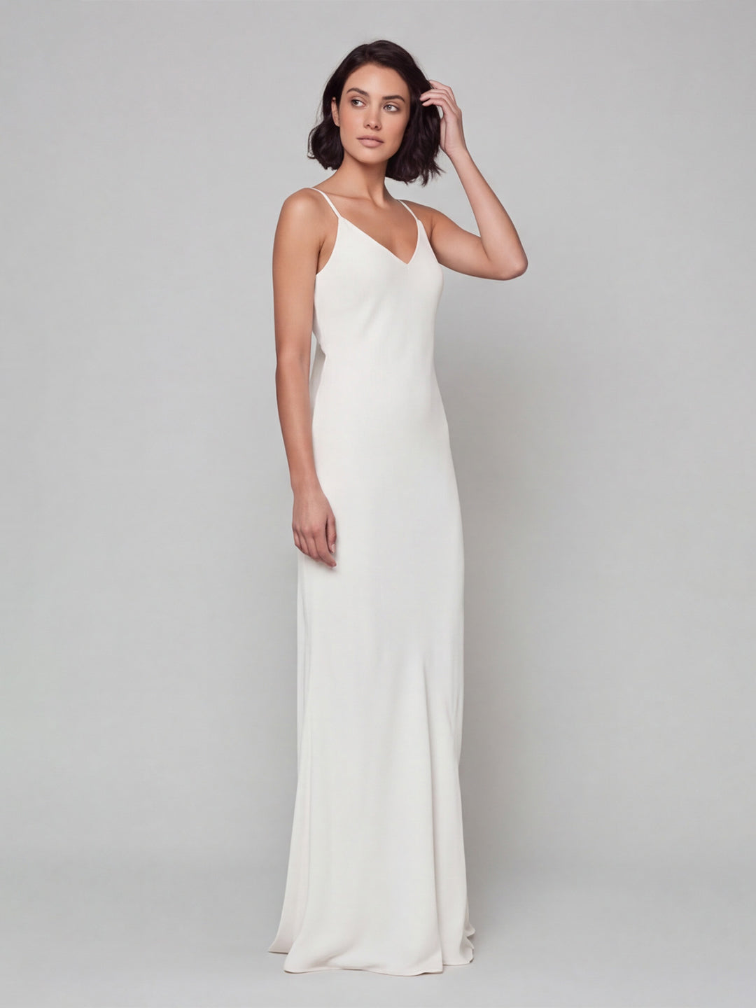 Simple White Satin A-Line V-Neck Backless Ankle-Length Bridesmaid Dress - Curvevia