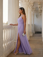 Simple Mauve Chiffon A-Line Sweetheart Backless with Ruffle Accents Ankle-Length Bridesmaid Dress - Curvevia