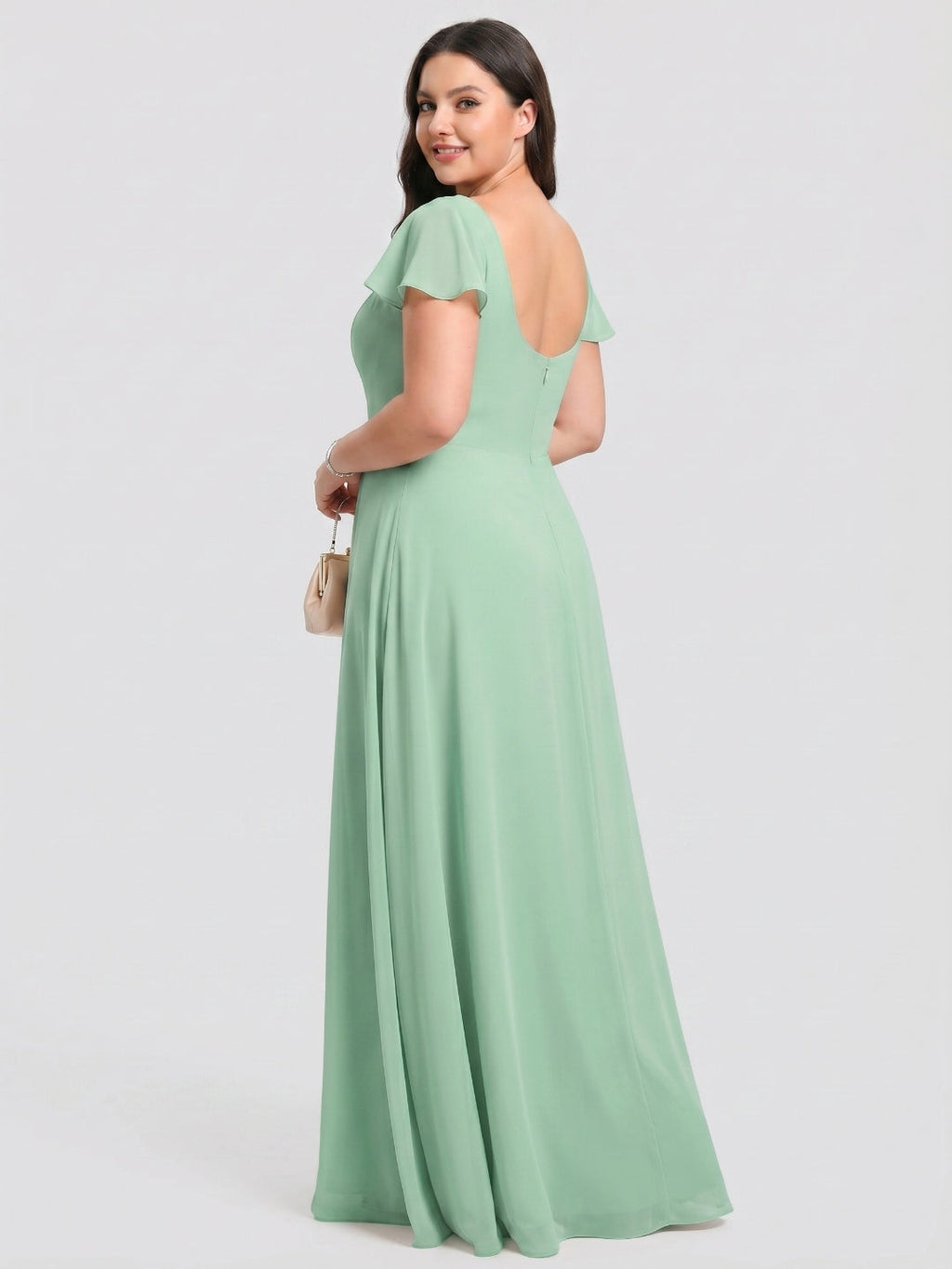 Simple Mint Green Chiffon A-Line Square Neck Back Zip with nan Ankle-Length Plus Size Bridesmaid Dress - Curvevia