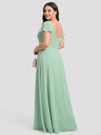 Simple Mint Green Chiffon A-Line Square Neck Back Zip with nan Ankle-Length Plus Size Bridesmaid Dress - Curvevia