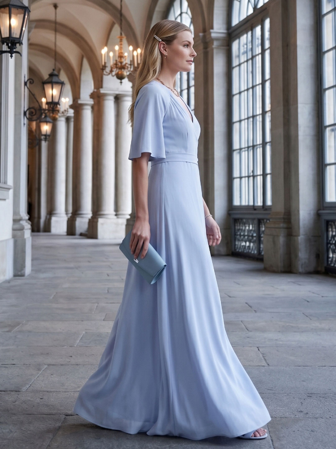 Simple Mist Chiffon A-Line V-Neck Back Zip Ankle-Length Bridesmaid Dress - Curvevia