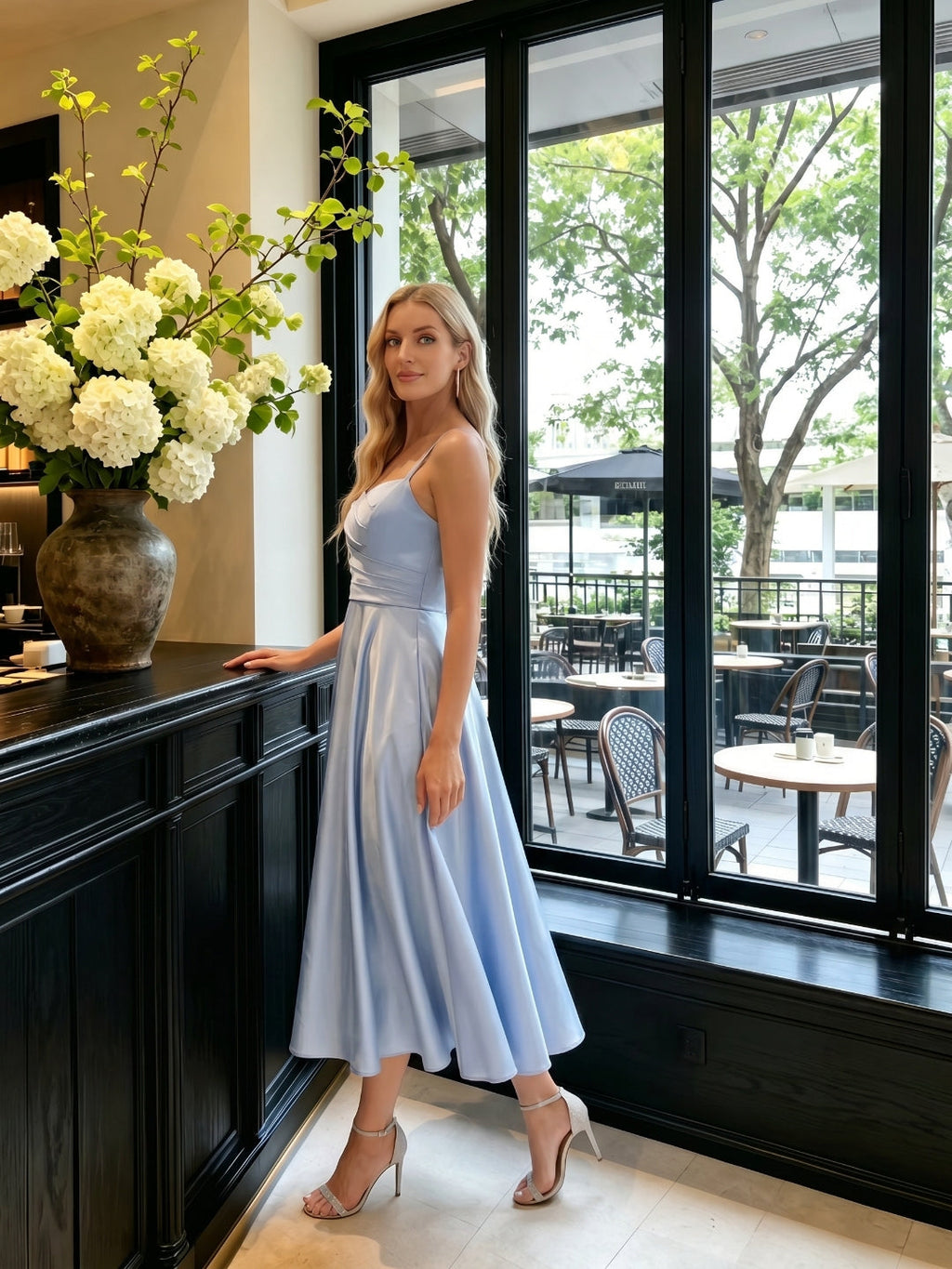 Simple Mist Satin A-Line Straight Neck Back Zip with nan Knee-Length Bridesmaid Dress - Curvevia