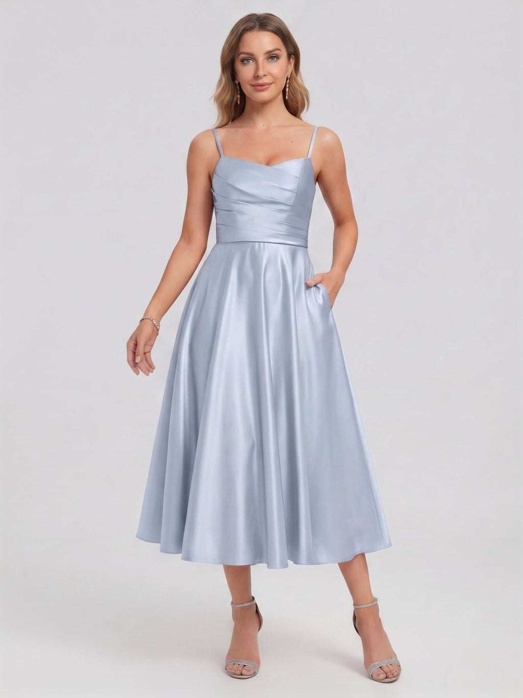 Simple Mist Satin A-Line Straight Neck Back Zip with nan Knee-Length Bridesmaid Dress - Curvevia