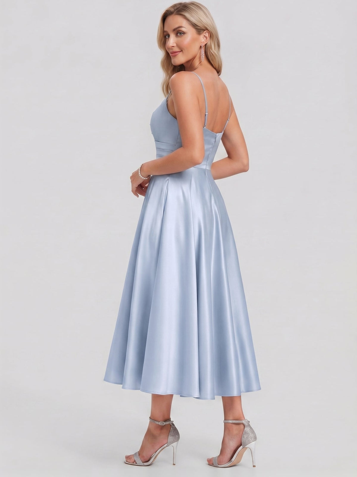 Simple Mist Satin A-Line Straight Neck Back Zip with nan Knee-Length Bridesmaid Dress - Curvevia