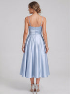 Simple Mist Satin A-Line Straight Neck Back Zip with nan Knee-Length Bridesmaid Dress - Curvevia