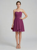 Simple Mulberry Chiffon A-Line Sweetheart Back Zip with Pleated Knee-Length Bridesmaid Dress - Curvevia