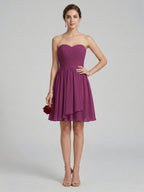 Simple Mulberry Chiffon A-Line Sweetheart Back Zip with Pleated Knee-Length Bridesmaid Dress - Curvevia