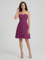 Simple Mulberry Chiffon A-Line Sweetheart Back Zip with Pleated Knee-Length Bridesmaid Dress - Curvevia