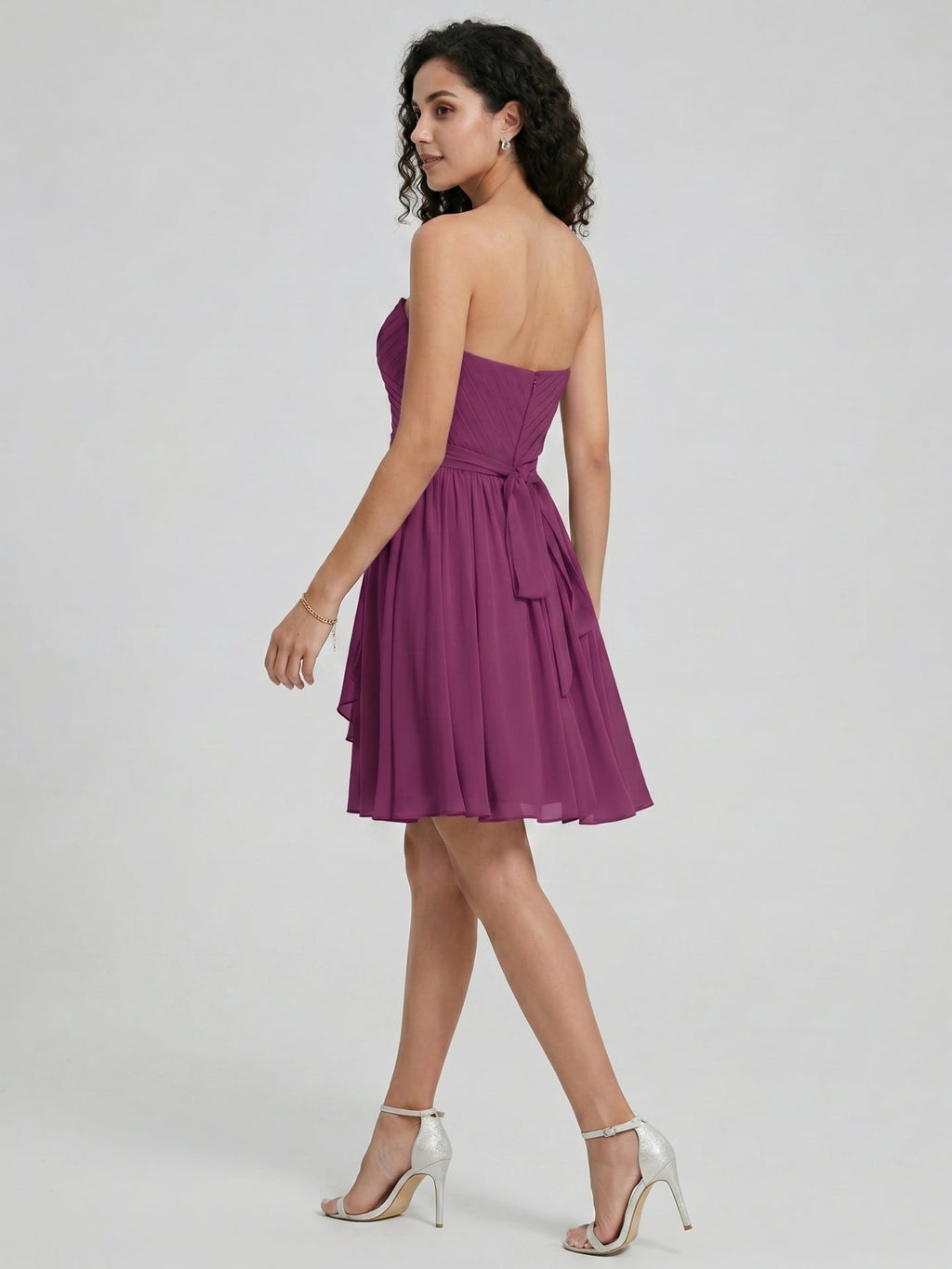 Simple Mulberry Chiffon A-Line Sweetheart Back Zip with Pleated Knee-Length Bridesmaid Dress - Curvevia