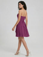 Simple Mulberry Chiffon A-Line Sweetheart Back Zip with Pleated Knee-Length Bridesmaid Dress - Curvevia