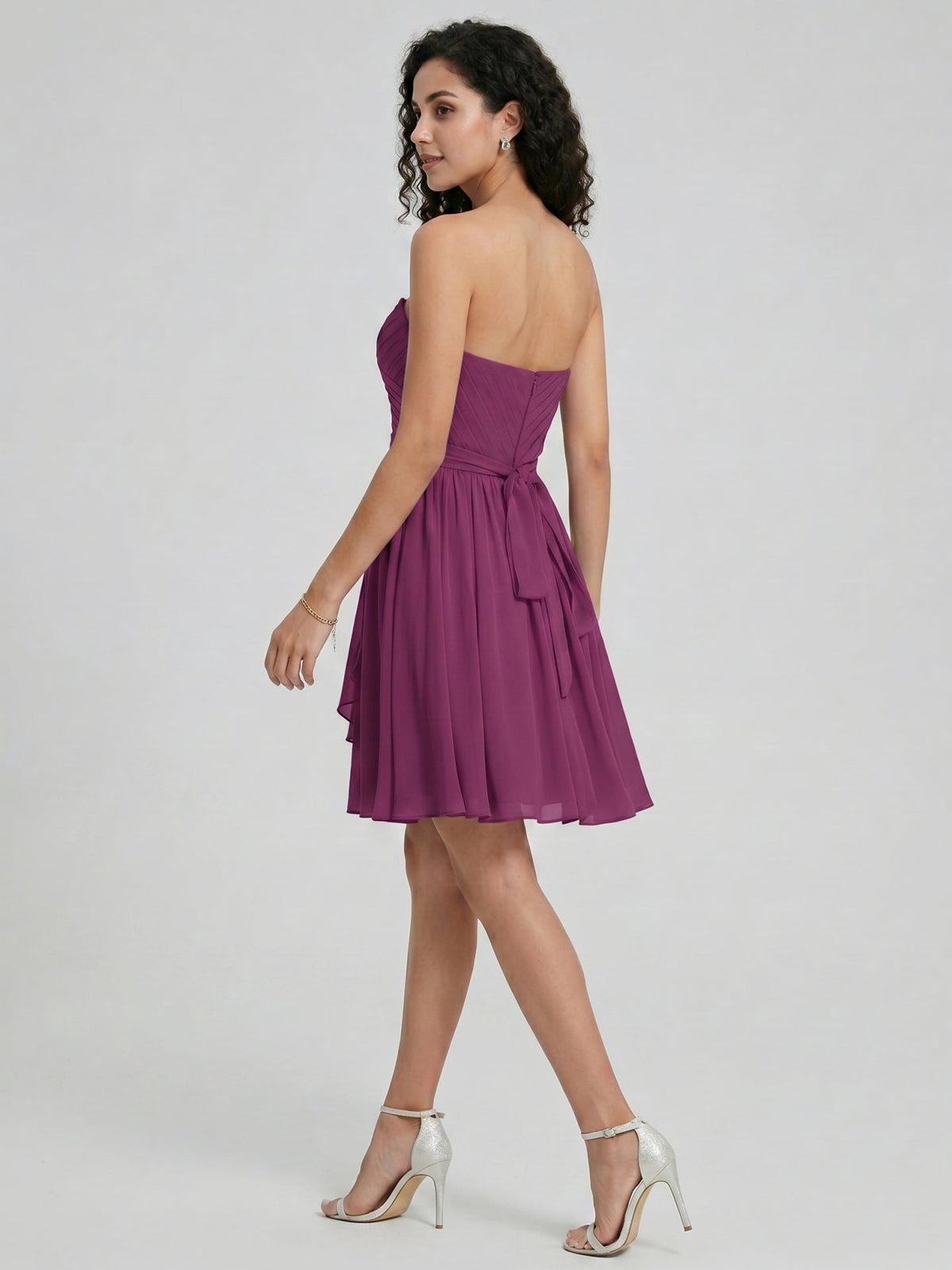 Simple Mulberry Chiffon A-Line Sweetheart Back Zip with Pleated Knee-Length Bridesmaid Dress - Curvevia