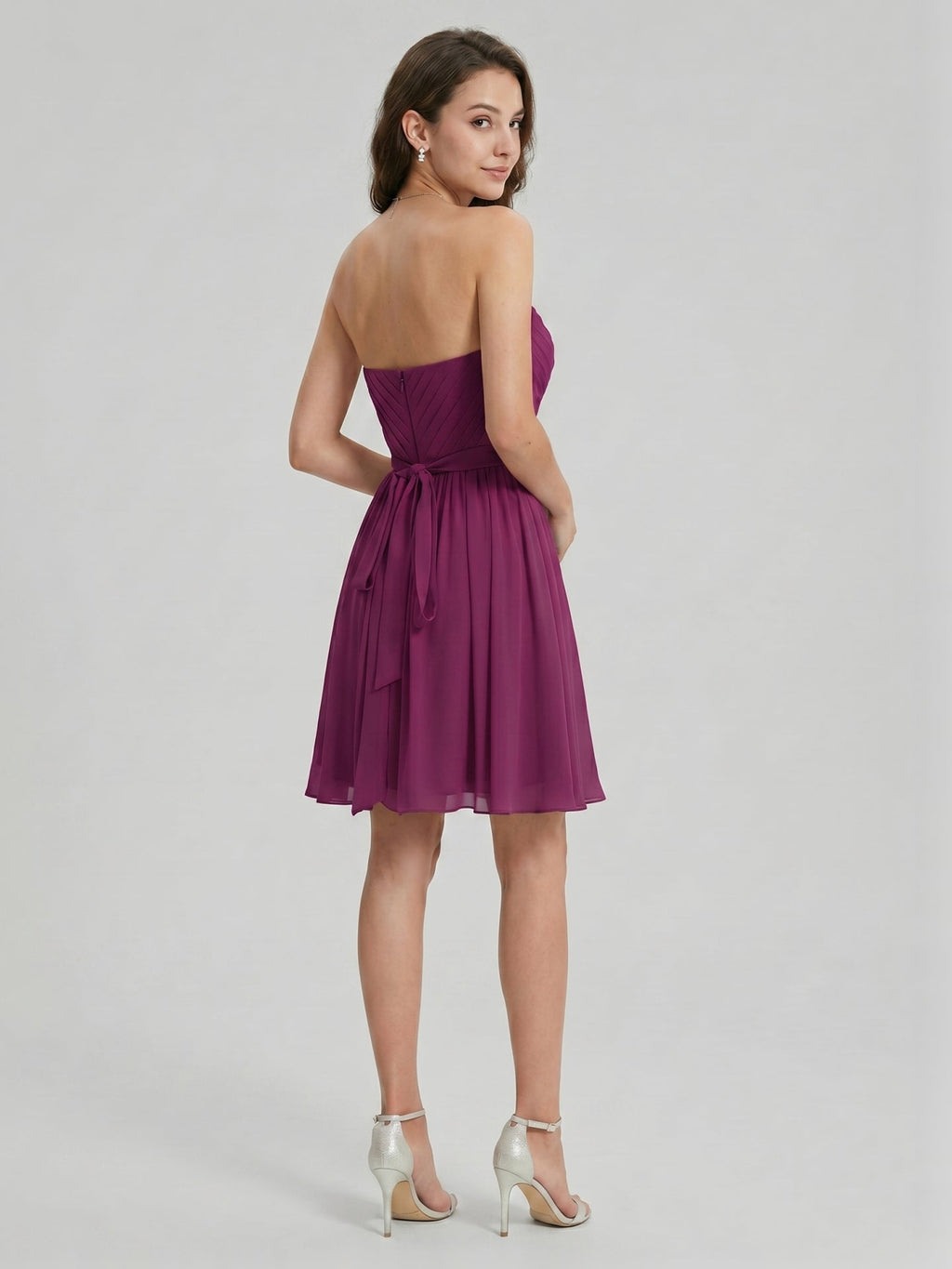 Simple Mulberry Chiffon A-Line Sweetheart Back Zip with Pleated Knee-Length Bridesmaid Dress - Curvevia