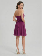 Simple Mulberry Chiffon A-Line Sweetheart Back Zip with Pleated Knee-Length Bridesmaid Dress - Curvevia