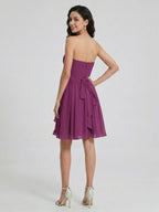 Simple Mulberry Chiffon A-Line Sweetheart Back Zip with Pleated Knee-Length Bridesmaid Dress - Curvevia