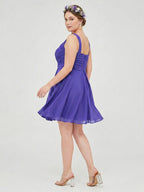 Simple Slate Blue Chiffon A-Line V-Neck Back Zip Knee-Length Bridesmaid Dress - Curvevia