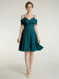 Simple Teal Chiffon A-Line Sweetheart Backless with Pleated Knee-Length Bridesmaid Dress - Curvevia
