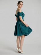 Simple Teal Chiffon A-Line Sweetheart Backless with Pleated Knee-Length Bridesmaid Dress - Curvevia