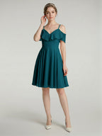 Simple Teal Chiffon A-Line Sweetheart Backless with Pleated Knee-Length Bridesmaid Dress - Curvevia