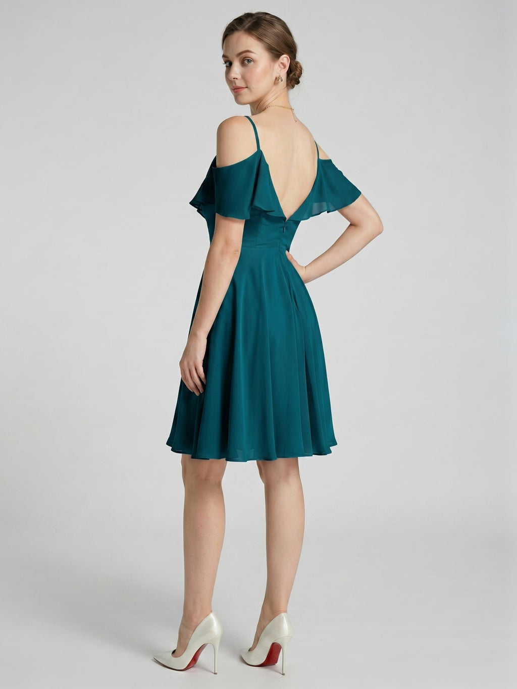 Simple Teal Chiffon A-Line Sweetheart Backless with Pleated Knee-Length Bridesmaid Dress - Curvevia
