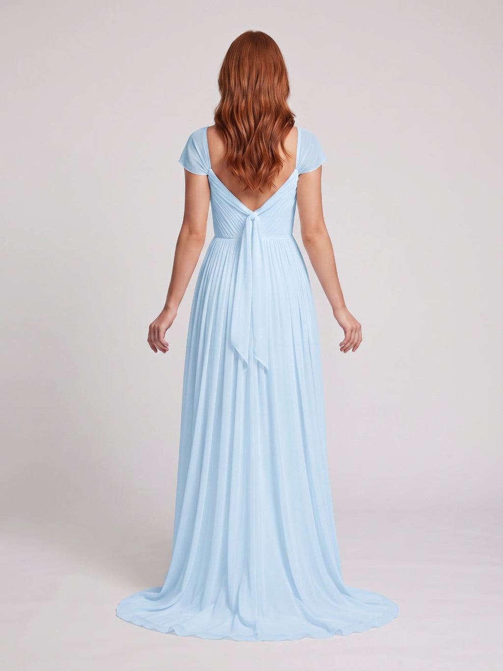 Sky Blue Chiffon A-Line Square Neck Backless Floor-Length Prom Dress - Curvevia