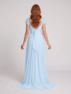 Sky Blue Chiffon A-Line Square Neck Backless Floor-Length Prom Dress - Curvevia