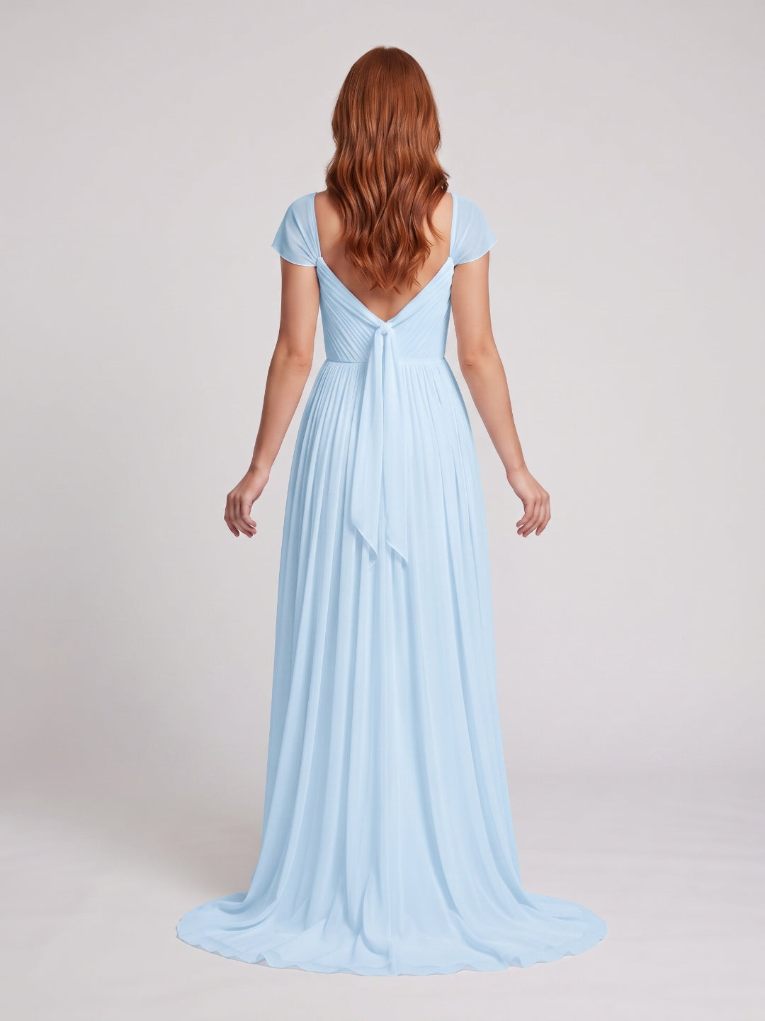 Sky Blue Chiffon A-Line Square Neck Backless Floor-Length Prom Dress - Curvevia