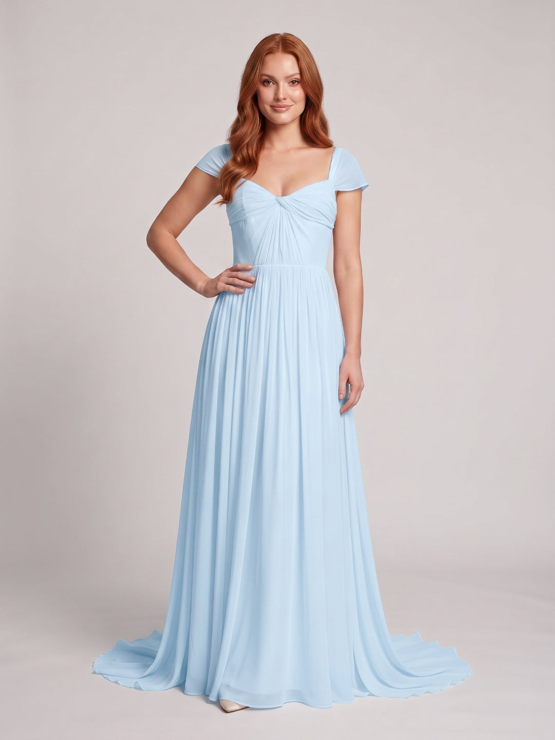 Sky Blue Chiffon A-Line Square Neck Backless Floor-Length Prom Dress - Curvevia