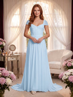 Sky Blue Chiffon A-Line Square Neck Backless Floor-Length Prom Dress - Curvevia
