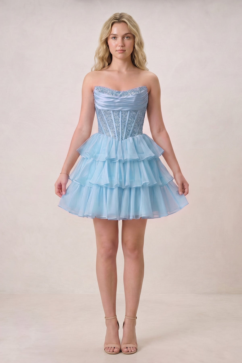Black Strapless A Line Chiffon Beaded Mini Wedding Guest Dress With Ruffles - Curvevia
