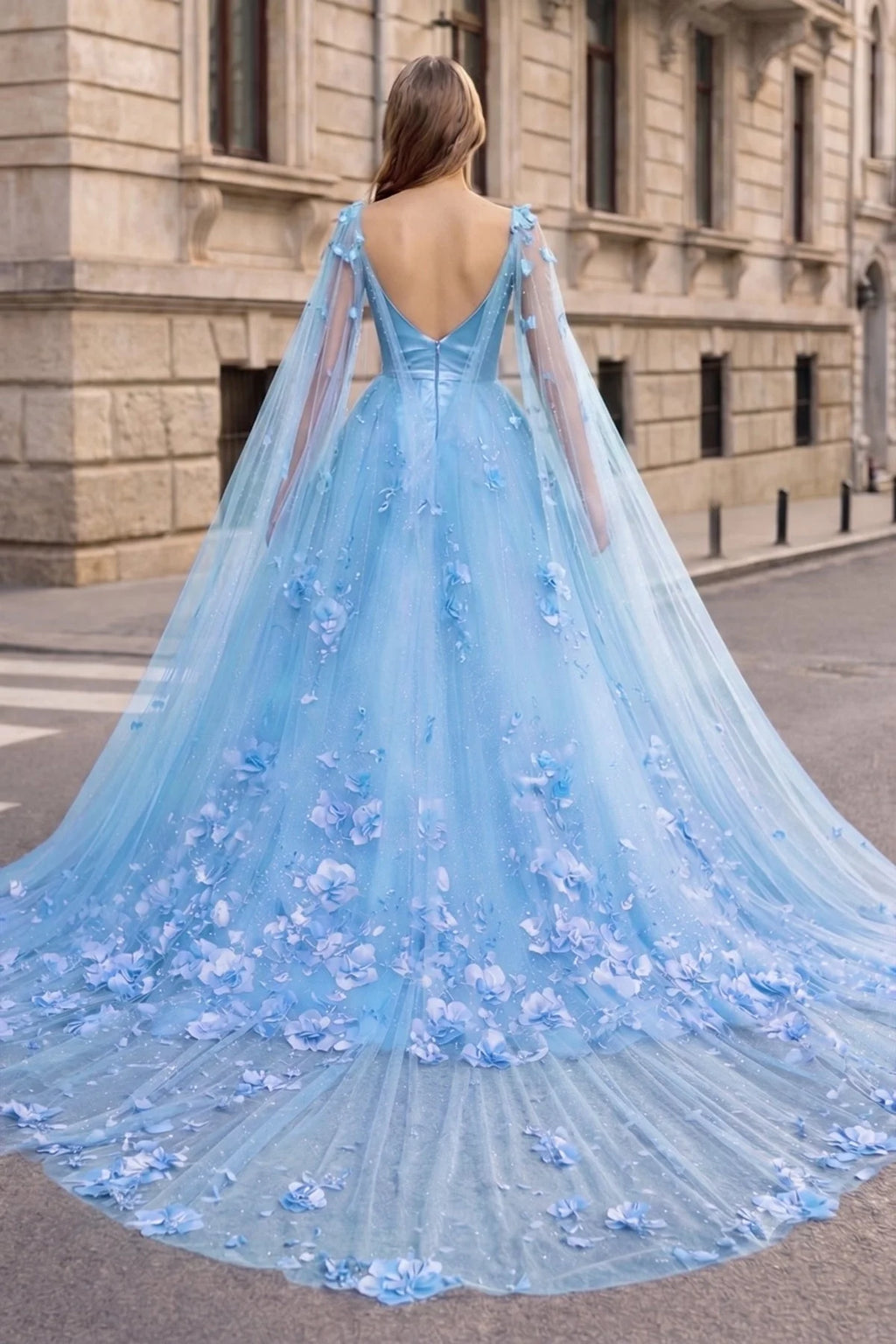 Lavender 3D Floral Lace A-Line Mother of the Bride Dress with Cape Sleeves - Curvevia