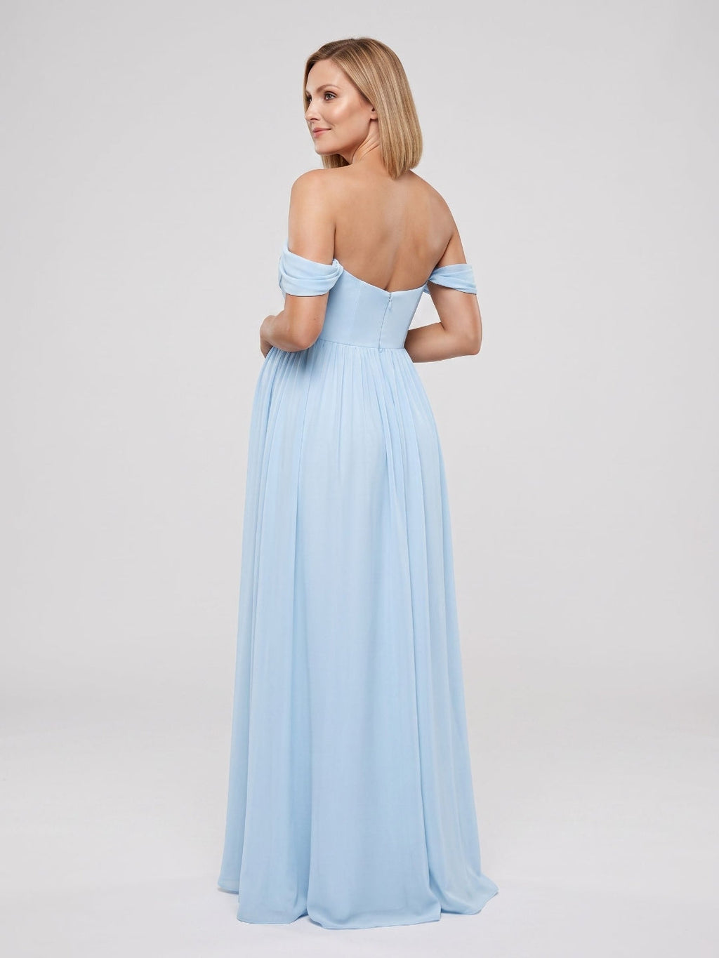 Sky Blue Chiffon A-Line Off-the-Shoulder Ankle-Length Maternity Bridesmaid Dress - Curvevia