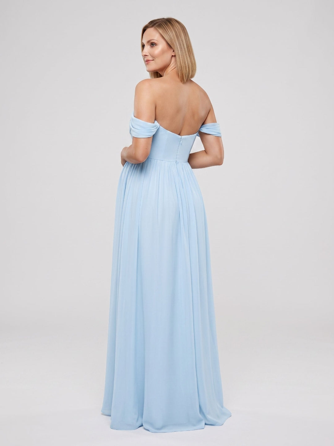 Sky Blue Chiffon A-Line Off-the-Shoulder Ankle-Length Maternity Bridesmaid Dress - Curvevia