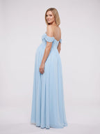 Sky Blue Chiffon A-Line Off-the-Shoulder Ankle-Length Maternity Bridesmaid Dress - Curvevia