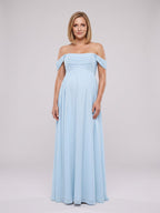 Sky Blue Chiffon A-Line Off-the-Shoulder Ankle-Length Maternity Bridesmaid Dress - Curvevia