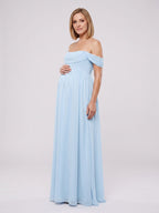 Sky Blue Chiffon A-Line Off-the-Shoulder Ankle-Length Maternity Bridesmaid Dress - Curvevia