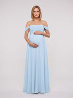 Sky Blue Chiffon A-Line Off-the-Shoulder Ankle-Length Maternity Bridesmaid Dress - Curvevia