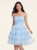 Sky Blue Chiffon A-Line Straight Neck Back Zip Short Homecoming Dress with Sequins - Curvevia