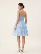 Sky Blue Chiffon A-Line Straight Neck Back Zip Short Homecoming Dress with Sequins - Curvevia