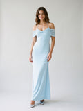 Sky Blue Chiffon Sheath Halter Neckline Illusion Back Floor-Length Formal Dress - Curvevia