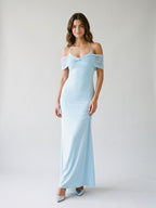 Sky Blue Chiffon Sheath Halter Neckline Illusion Back Floor-Length Formal Dress - Curvevia