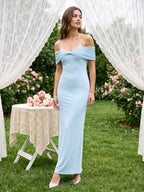 Sky Blue Chiffon Sheath Halter Neckline Illusion Back Floor-Length Formal Dress - Curvevia