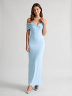 Sky Blue Chiffon Sheath Halter Neckline Illusion Back Floor-Length Formal Dress - Curvevia