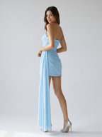 Sky Blue Chiffon Sheath Straight Neck Backless Short Birthday Dress - Curvevia