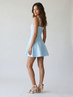 Sky Blue Matte Satin A-Line Square Neck Back Zip Mini Homecoming Dress - Curvevia