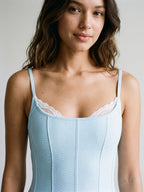 Sky Blue Matte Satin A-Line Square Neck Back Zip Mini Homecoming Dress - Curvevia