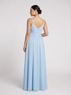 Sky Blue Mesh A-Line V-Neck Back Zip Ankle-Length Maternity Bridesmaid Dress - Curvevia