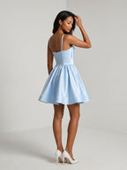 Sky Blue Satin A-Line Square Neck Short Homecoming Dress with Pleating - Curvevia