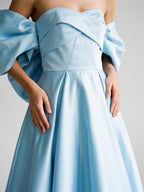 Sky Blue Satin A-Line Sweetheart Backless Short Homecoming Dress with Bow - Curvevia
