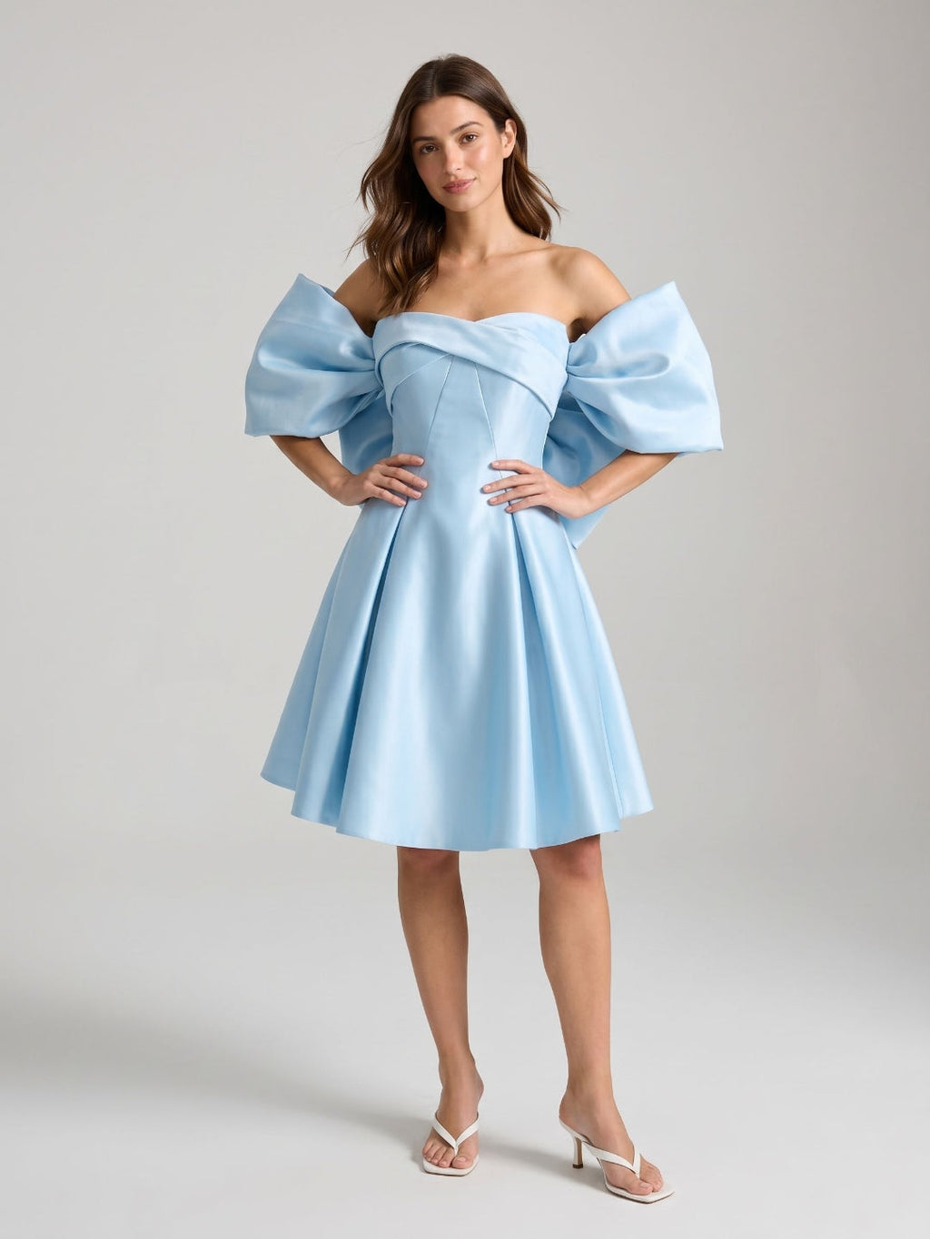 Sky Blue Satin A-Line Sweetheart Backless Short Homecoming Dress with Bow - Curvevia