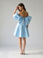 Sky Blue Satin A-Line Sweetheart Backless Short Homecoming Dress with Bow - Curvevia